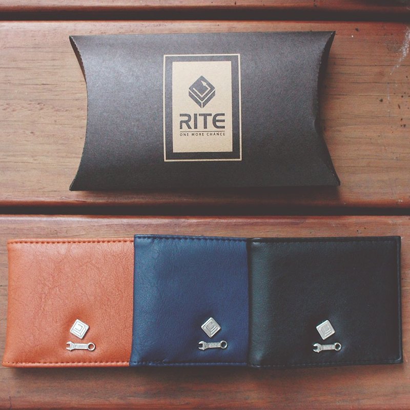 RITE short clip branded version] [LOGO plated fashion debut (Zhang blue leather) - Wallets - Genuine Leather Blue