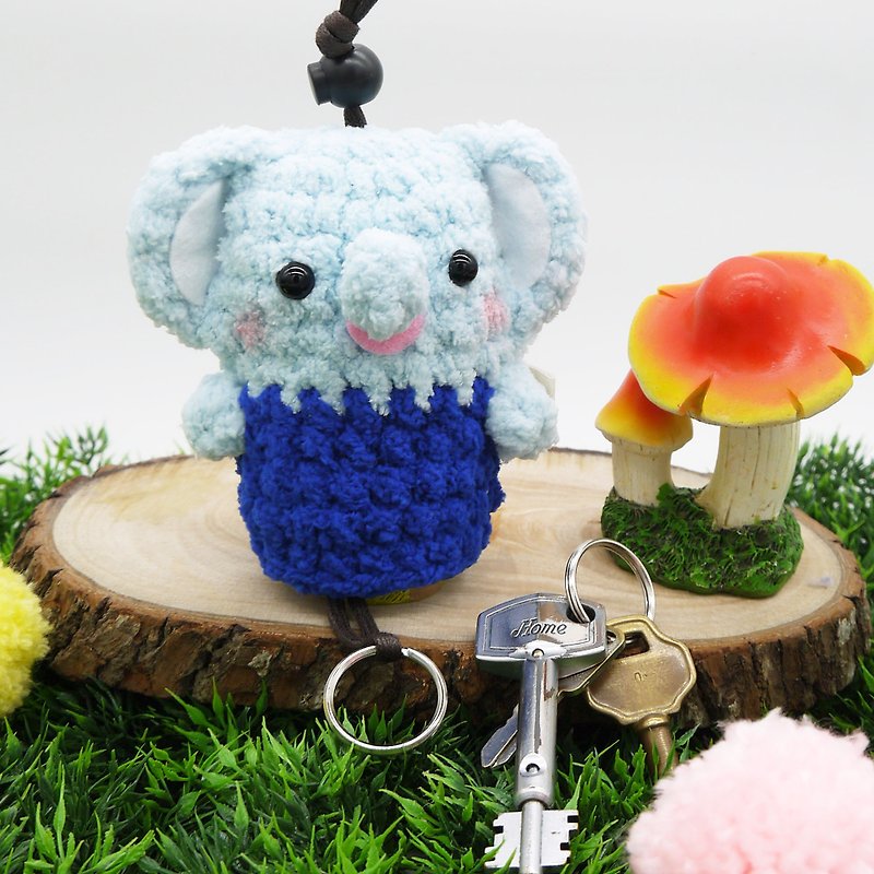 棉花糖動物鑰匙包-中鑰匙包(大耳朵大象) - 鑰匙圈/鎖匙扣 - 其他材質 藍色