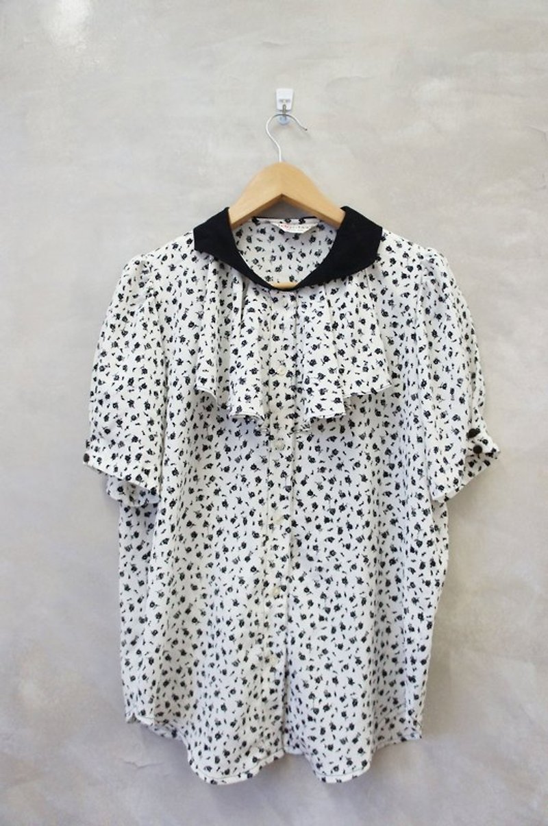 白底黑領小印花襯衫  Bea:Mon 古著 - シャツ・ブラウス - その他の素材 ホワイト