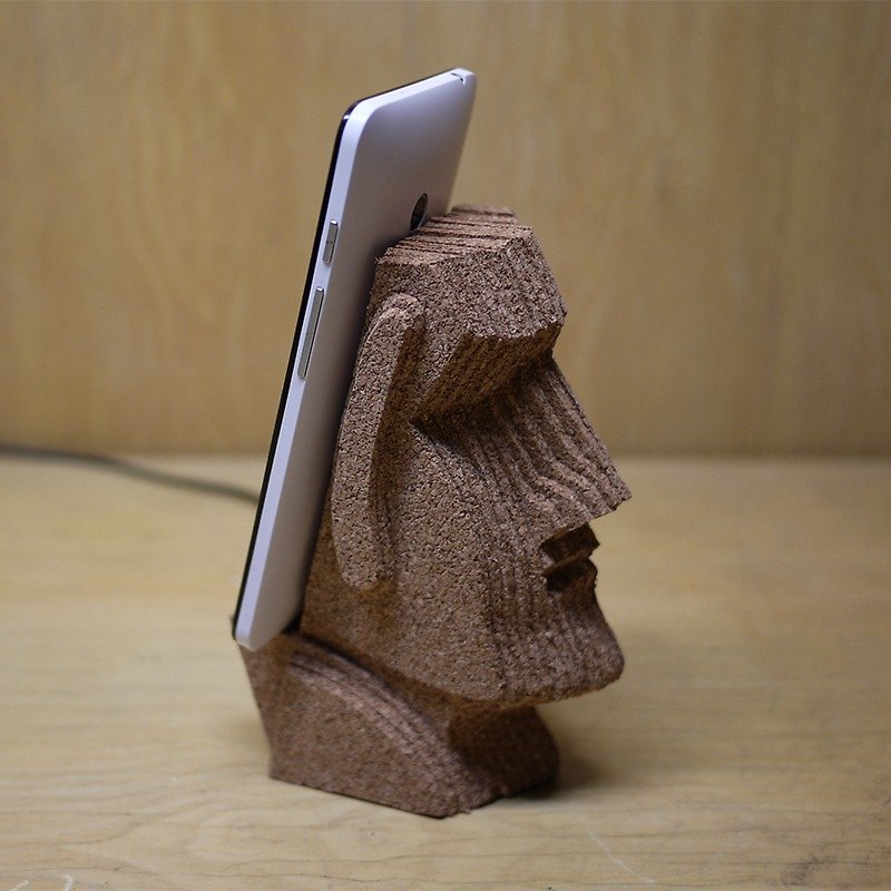 Moai Moai mobile phone holder creative cork stacking hand-made healing small things necessary for chasing drama - Items for Display - Wood Brown