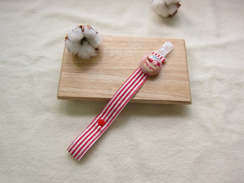 紅色線條牛奶糖+蛋糕甜心奶嘴鏈、玩具鏈 - 彌月禮盒 - 其他材質 藍色
