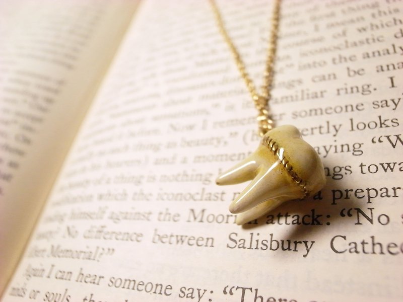 "Ermao silver" tooth enamel brass necklace - สร้อยคอ - โลหะ 