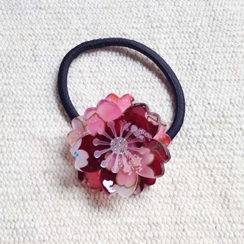 Sakura soft, double cherry, hair bundle, hair ring - red - Hair Accessories - Acrylic Red