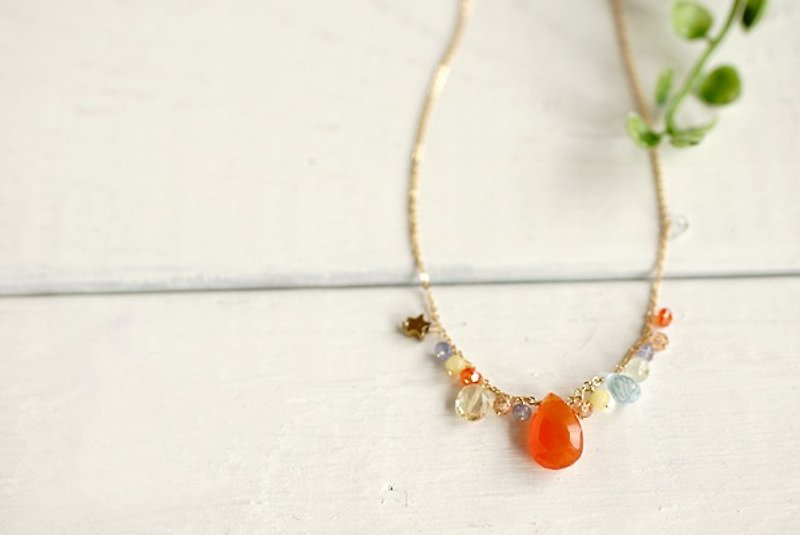 14kgf- Orange chamomile necklace - Necklaces - Gemstone Orange