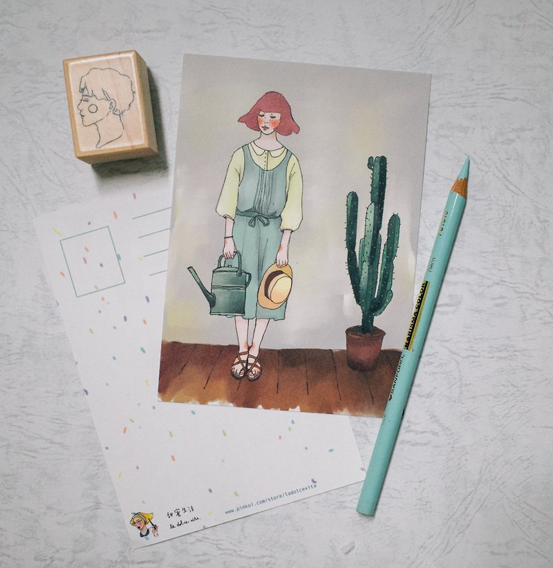 Plant Girl Postcard - การ์ด/โปสการ์ด - กระดาษ สีเขียว