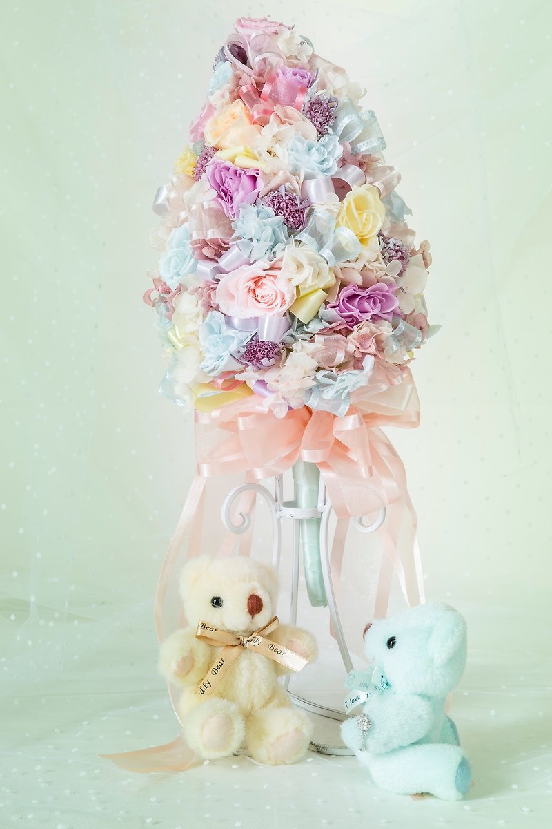 Kinki手作 馬卡龍小甜心 高級客製甜筒式捧花 wedding bouquet - 植物/盆栽/盆景 - 植物．花 粉紅色
