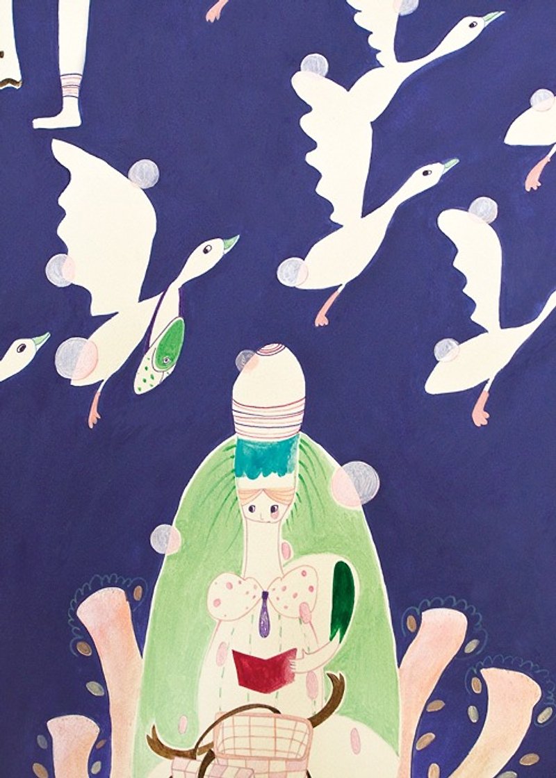[Swan flying! ] Illustrated postcards. - การ์ด/โปสการ์ด - กระดาษ สีน้ำเงิน