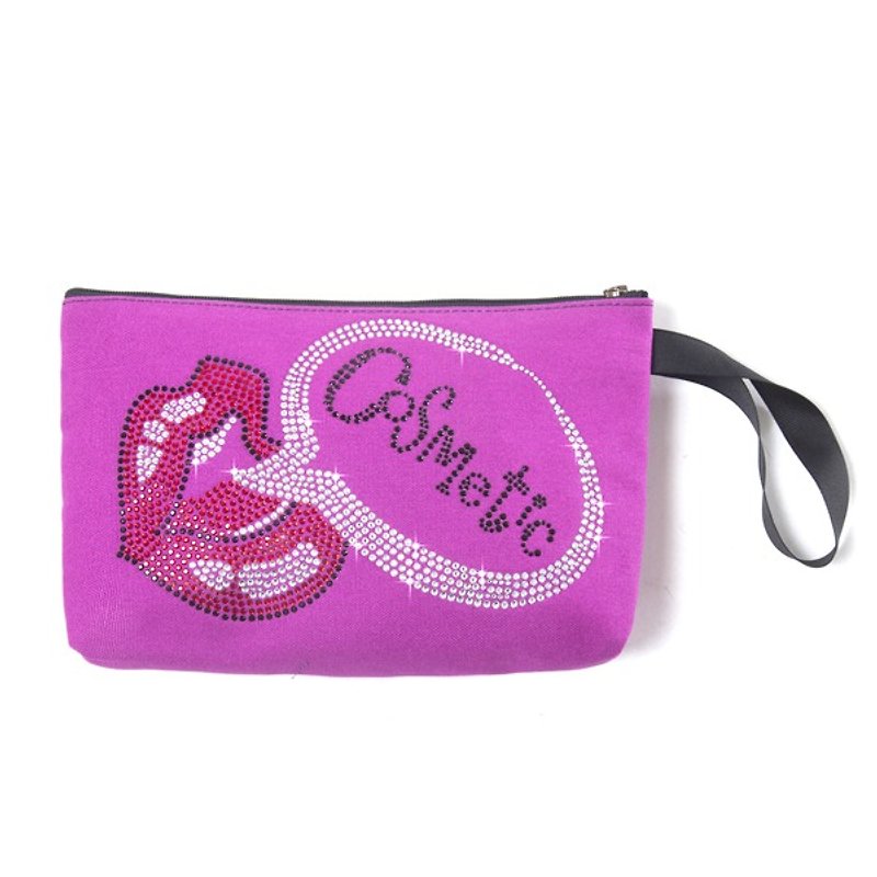 【GFSD】Rhinestone Boutique-Lip Series-Talking Cosmetic Bag - Toiletry Bags & Pouches - Other Materials Purple