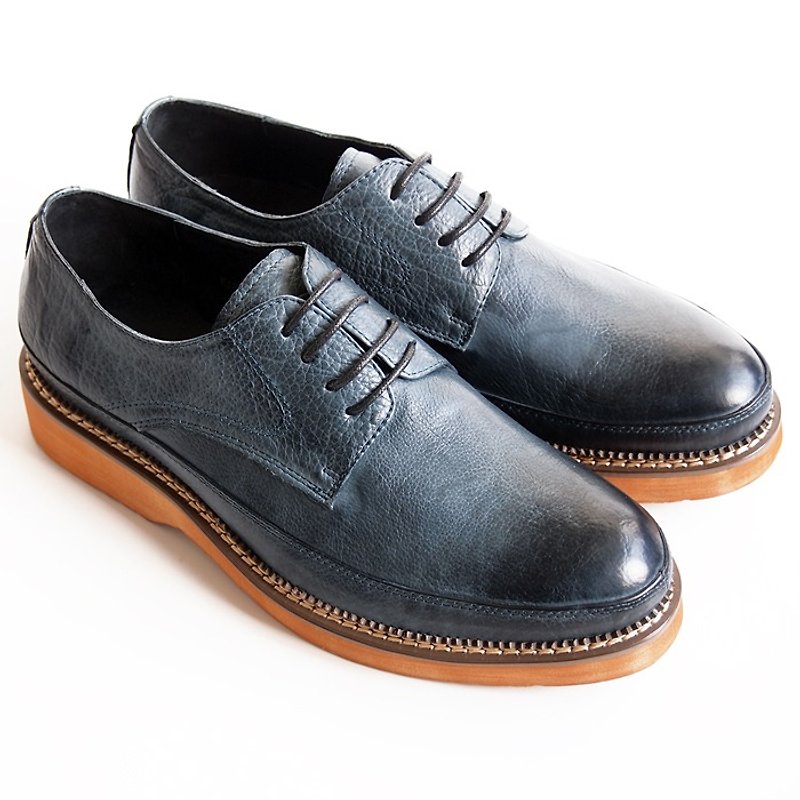 [LMdH] D1A25-39 hand-painted calf leather Derby lightweight heavy-bottomed shoes - dark blue - free shipping - Men's Oxford Shoes - Genuine Leather Blue