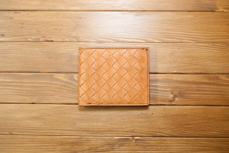 Dreamstation leather Pao Institute, vegetable tanned leather woven short clip, handmade, short clip, wallets., Business card holder! Clearing price - กระเป๋าสตางค์ - หนังแท้ สีส้ม