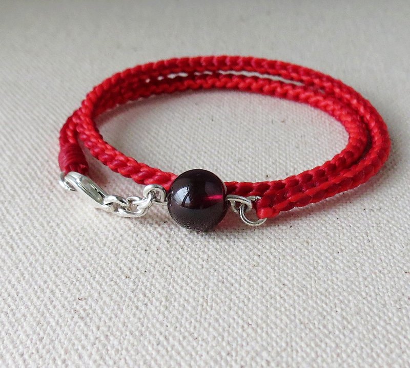 [Opium poppy ﹞ ﹝ love ‧] silver chain*fashion lucky pledge wax line silk rose red garnet bracelet** [edited stereotyped double ring] - Bracelets - Gemstone 