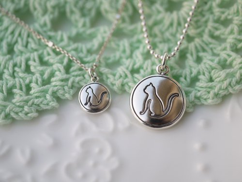 Secret Summer Jewellery 謎夏手工銀飾珠寶 手工925純銀【貓咪剪影吊牌】小 - 鎖骨項鍊