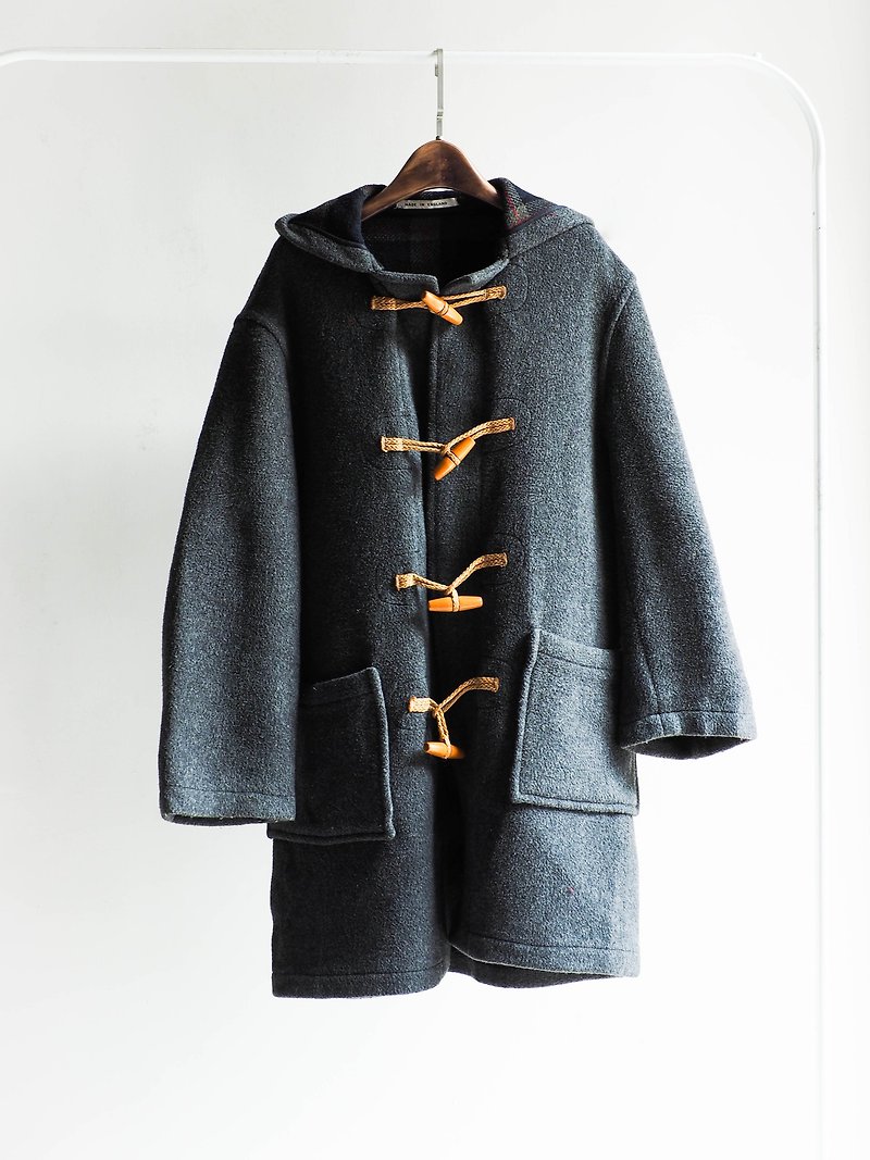 川ヒル - メキシコの日月光バットアンティークグレーの羊毛フリースウールのコートのジャケットの木材ヴィンテージウールヴィンテージオーバーコートは、オーバーサイズのバックル - アウター メンズ - ウール グレー
