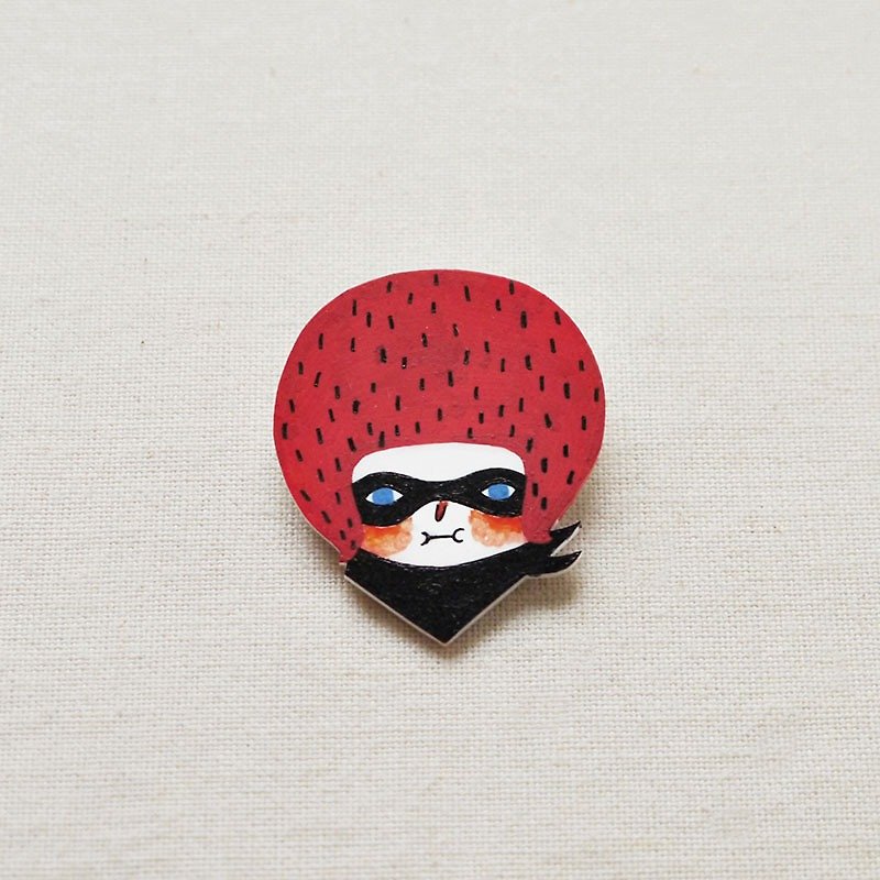 Eliza The Masked Girl - Handmade Shrink Plastic Brooch or Magnet - Wearable Art - Made to Order - Brooches - Plastic Red