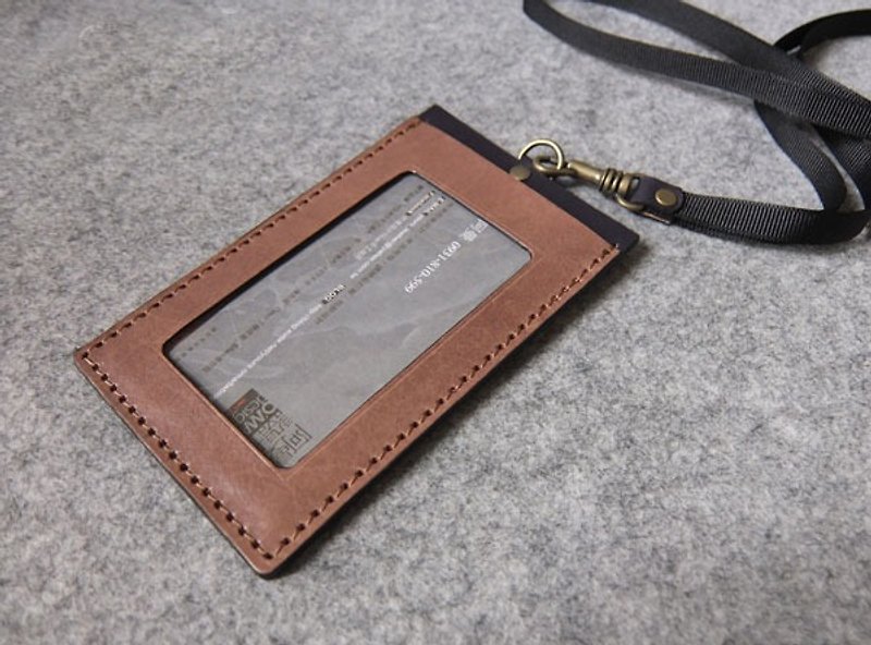 YOURS Straight Document Holder Wood Color Leather + Gray Blue - ID & Badge Holders - Genuine Leather 