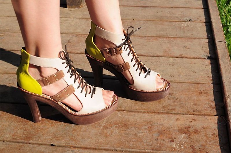 Sweet Villians羅馬綁帶拉鍊厚底木跟涼鞋 W1028，棕色 - Women's Casual Shoes - Genuine Leather 