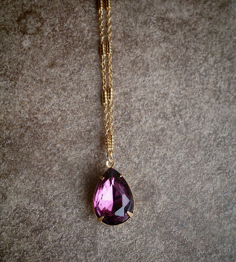 復古深紫玻璃項鍊 - ネックレス - 宝石 パープル