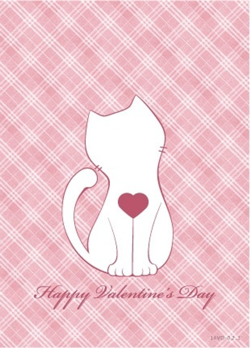 :: Cat Princess :: ~ Plaid kitten postcard Kuka (pink) Valentine's Card - การ์ด/โปสการ์ด - กระดาษ สึชมพู