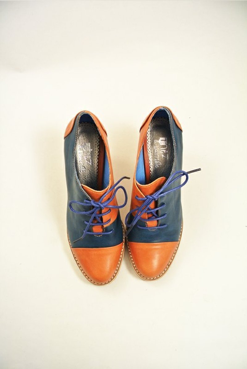 去動物園郊遊會唱歌。打腊牛皮牛津不對稱跟鞋。 - Women's Casual Shoes - Genuine Leather Orange