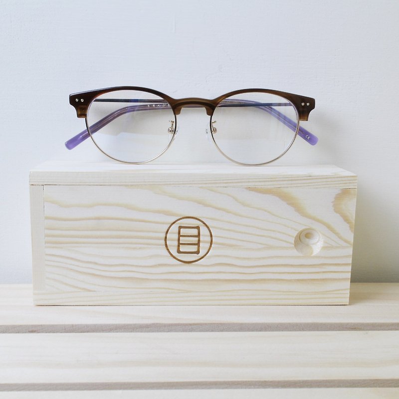 新款眉框 外咖啡透明內紫 男女鏡框 眼鏡 - Glasses & Frames - Plastic Khaki