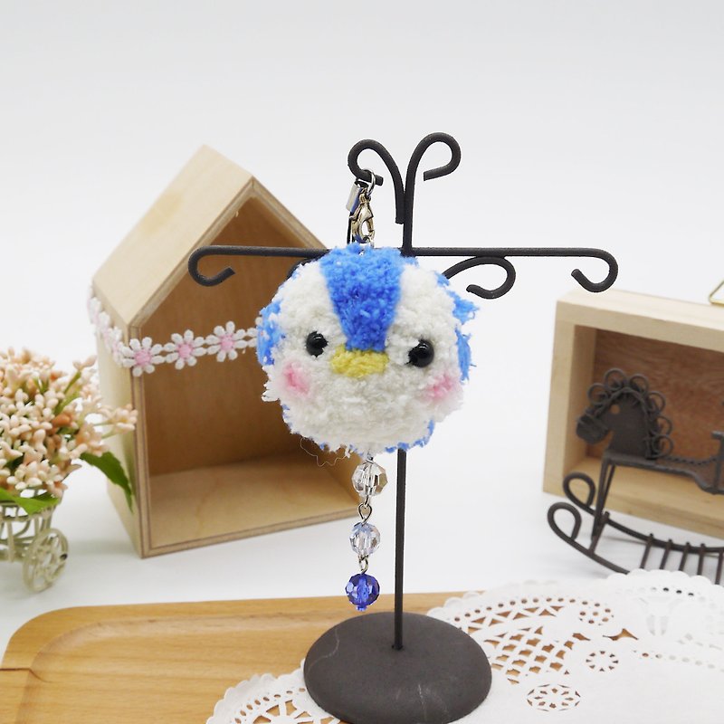 Knitted woolen soft mobile phone charm can be changed to key ring charm-Penguin - พวงกุญแจ - ผ้าฝ้าย/ผ้าลินิน สีน้ำเงิน