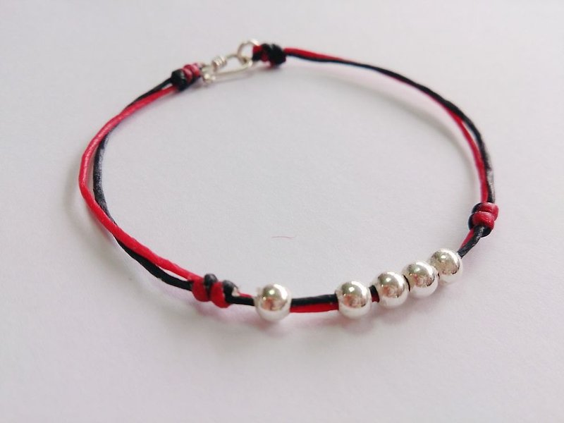 925 sterling silver bracelet lucky rope bracelet wax line bracelet red and black two-tone - สร้อยข้อมือ - โลหะ หลากหลายสี