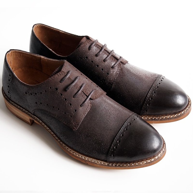 [LMdH] D1A22-89 hand-rubbed oil color wax calf carved wood with open Phut Derby Shoes - brown - Free Shipping - รองเท้าลำลองผู้ชาย - หนังแท้ สีนำ้ตาล