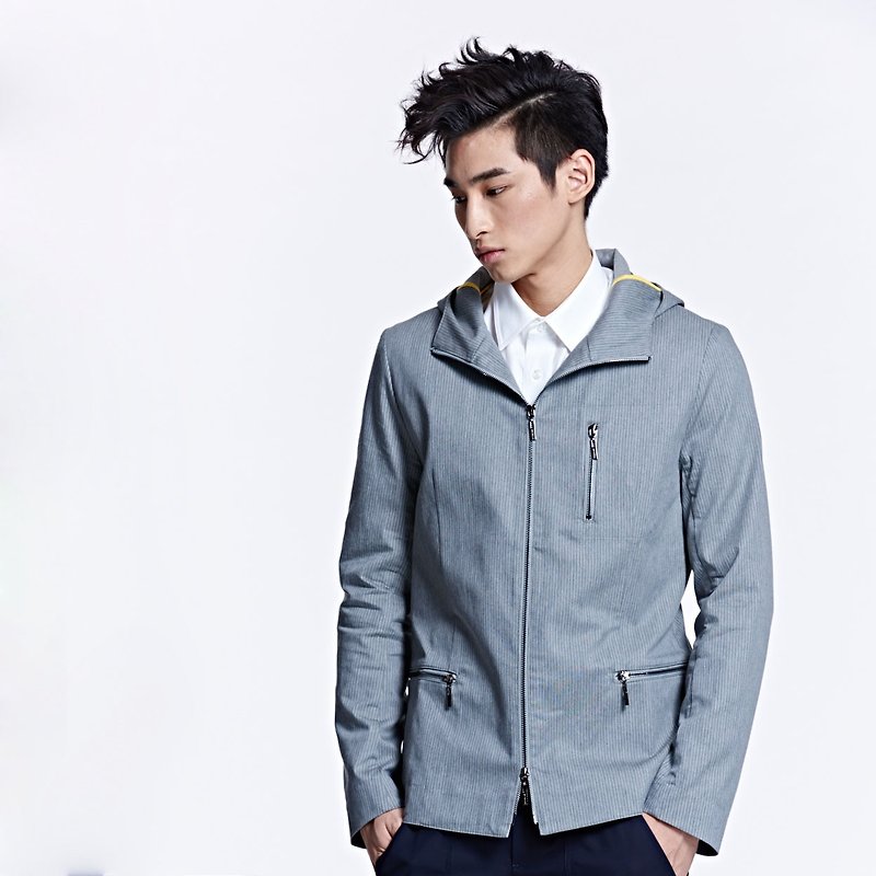 [High-quality fabric] Suit fabric hooded casual jacket - เสื้อโค้ทผู้ชาย - วัสดุอื่นๆ สีเทา