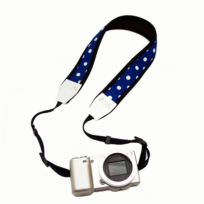 BLR Handmade Reduce stress Camera strap [ White Dot Blue ] - ขาตั้งกล้อง - วัสดุอื่นๆ สีน้ำเงิน