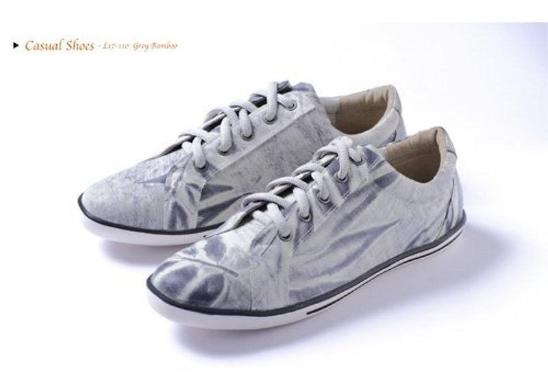 Special bamboo gray canvas shoes (currently available sizes 37 #) - รองเท้าลำลองผู้หญิง - หนังแท้ สีเทา