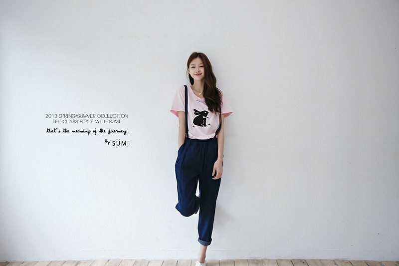 △ ▽ meaning of travel _ female models T_3SF001_ pink bunny - Women's T-Shirts - Cotton & Hemp Pink