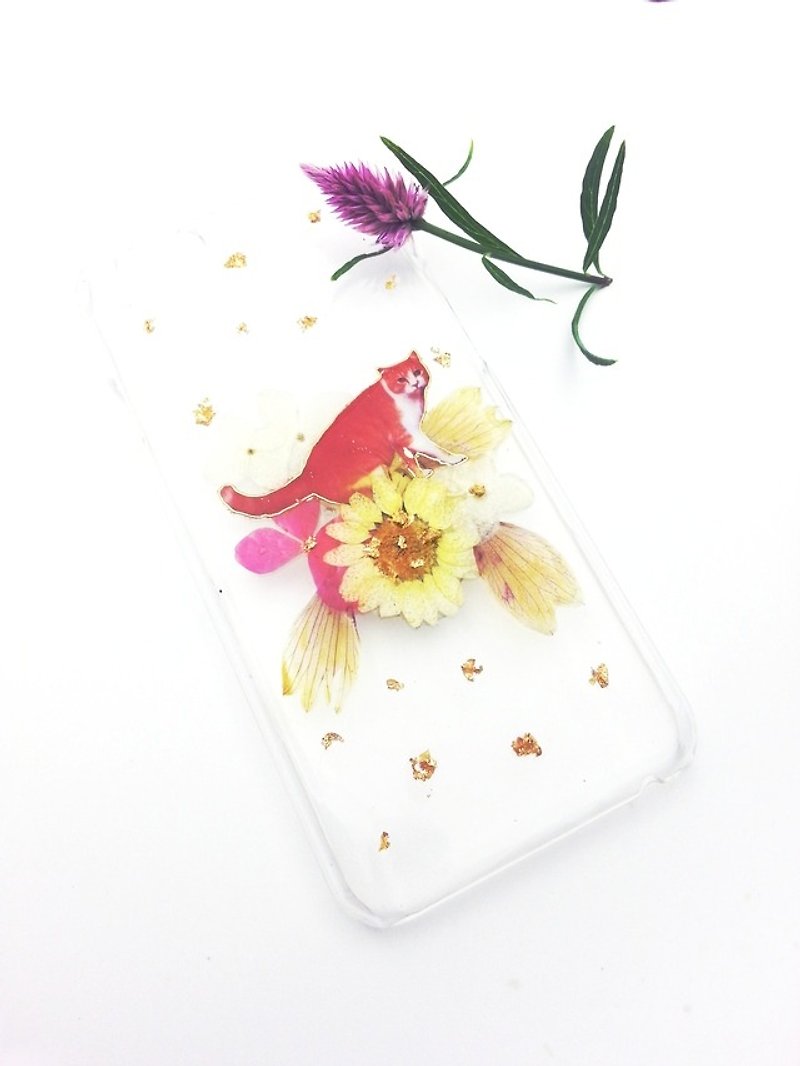 秋の花と猫の携帯電話ケース電話ケース[ロストと検索] - スマホケース - プラスチック オレンジ