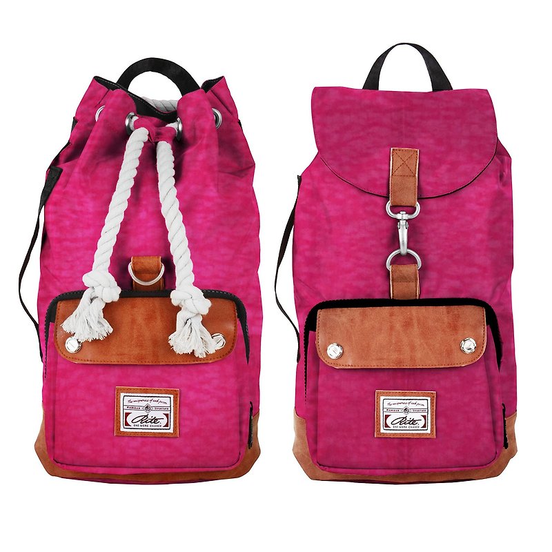 RITE twin package ║ boxing bag x Exploration package (M) - washing pink ║ - กระเป๋าเป้สะพายหลัง - วัสดุกันนำ้ สีแดง