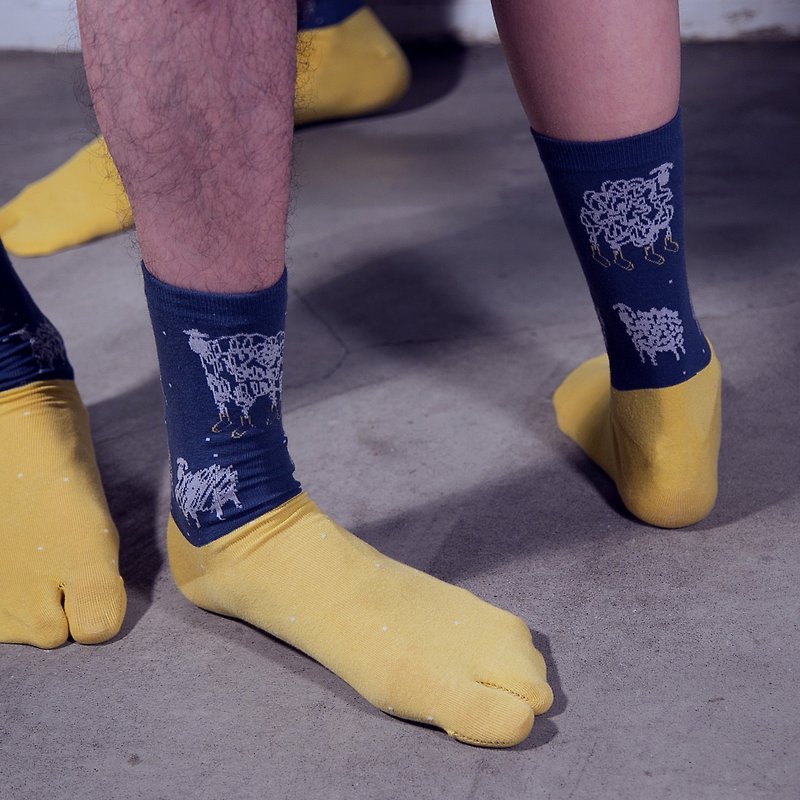 On sale - 瘋羊系列-短襪-藍黃色 - 襪子 - 棉．麻 黃色