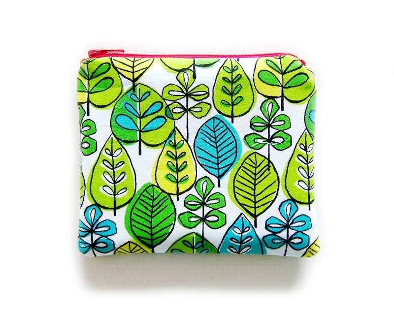 Zipper bag/coin purse/mobile phone case American cotton green rainforest - กระเป๋าใส่เหรียญ - วัสดุอื่นๆ สีเขียว