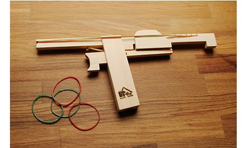 【アラスカヒノキ】輪ゴム玩具銃の6連発 - 知育玩具・ぬいぐるみ - 木製 イエロー