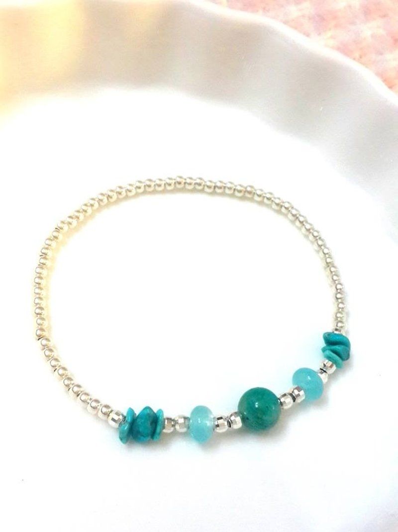 925 Silver series of small waves _ _ Tianhe + Aquamarine - สร้อยข้อมือ - เครื่องเพชรพลอย สีน้ำเงิน