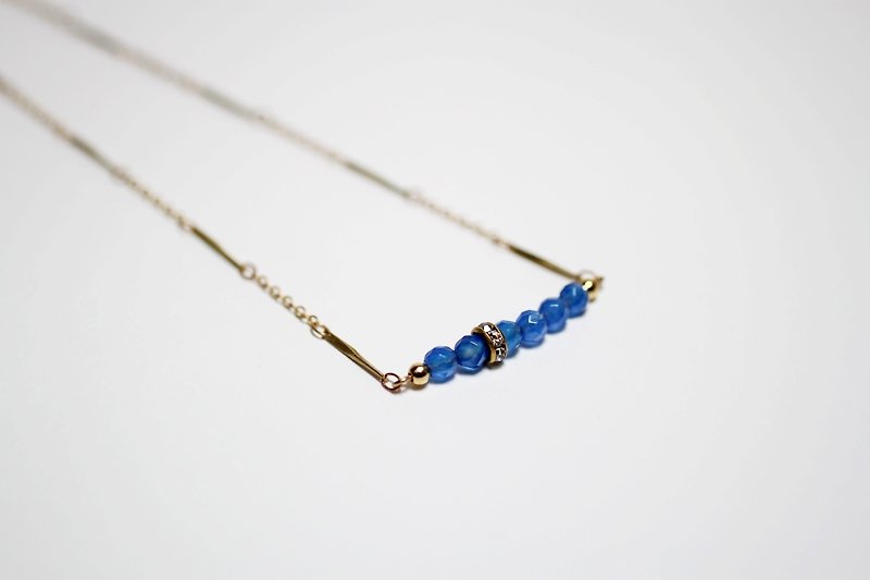 濃紺瑪瑙クラシック黄銅天然石ビーズ ネックレス - ネックレス・ショート - 宝石 ブルー