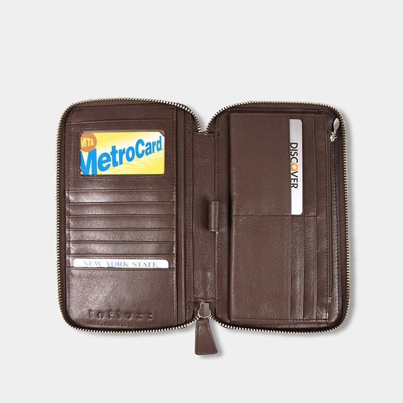 UN1 旅行護照手機牛皮拉鍊長夾 – 咖啡色 (可加購雷雕刻字) - 手拿包 - 真皮 咖啡色