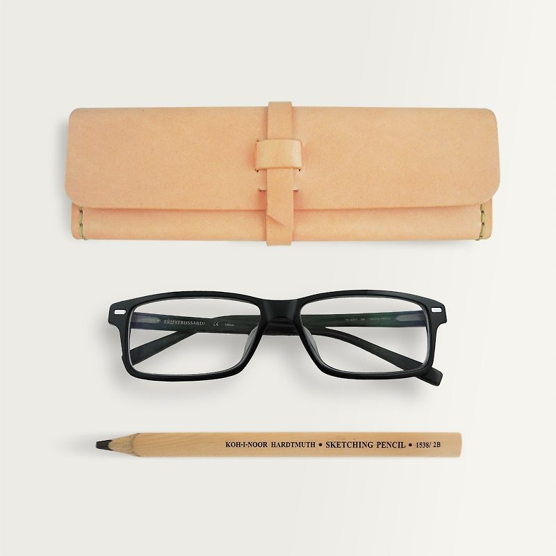 真皮 筆盒/筆袋 橘色 - 立體方型筆盒 / 眼鏡盒 -- 原皮色