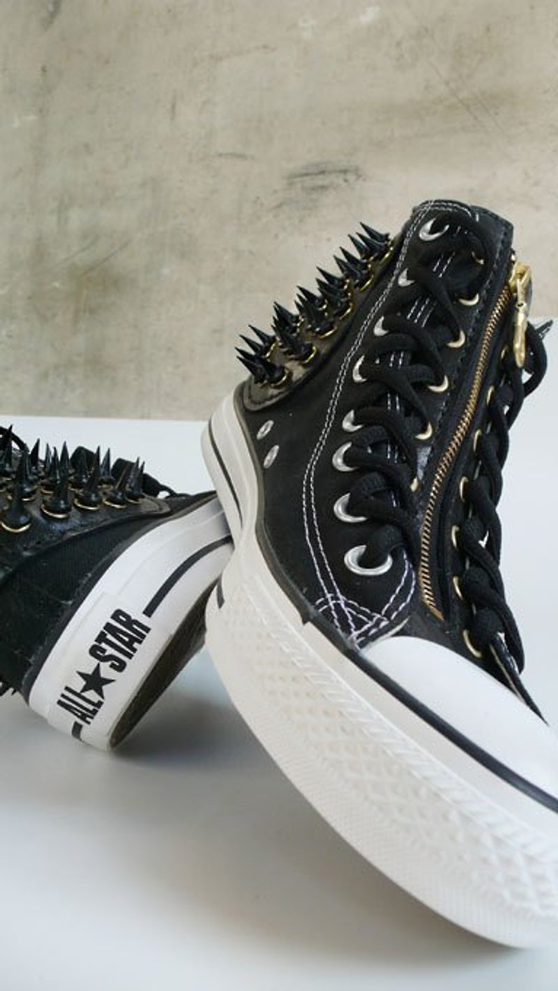 "CANCER popular laboratory" SUPER STAR-emperor black (CONVERSE canvas shoes modified / with shoes) - รองเท้าลำลองผู้หญิง - หนังแท้ สีดำ