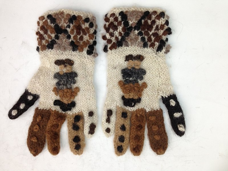 Alpaca 100% wool hand-woven gloves-rice - ถุงมือ - วัสดุอื่นๆ สีทอง