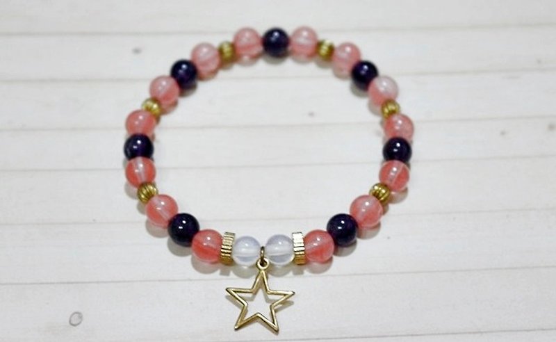 Natural stone x brass elastic bracelet _ another on the star - Bracelets - Gemstone Pink