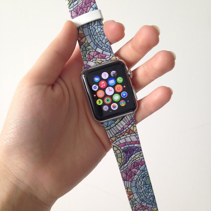 Art Mosaic Printed on Leather watch band for Apple Watch Series 1 - 5 Fitbit - อื่นๆ - หนังแท้ 