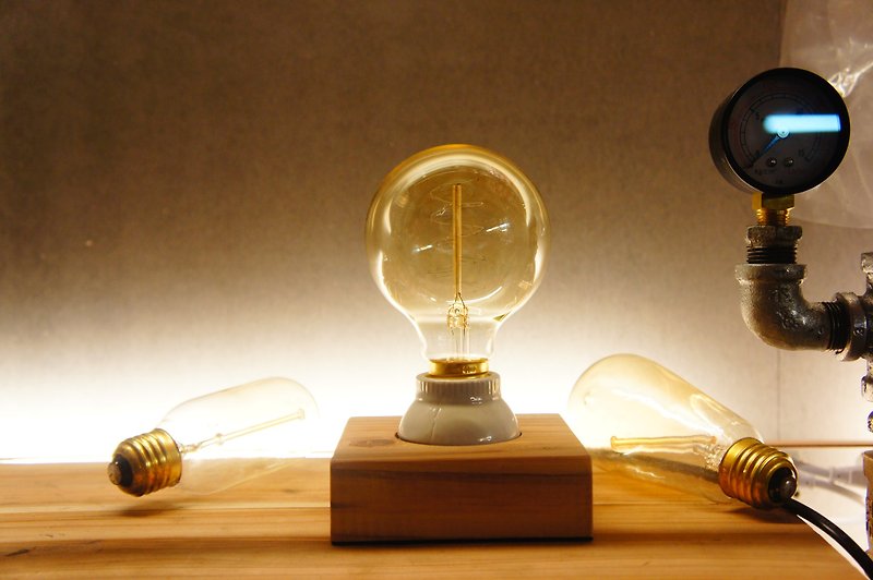 Edison Industrial Japanese Cedar Ceramic Lamp Holder/Exchanging Gifts/Tungsten Filament Night Light - โคมไฟ - ไม้ สีนำ้ตาล