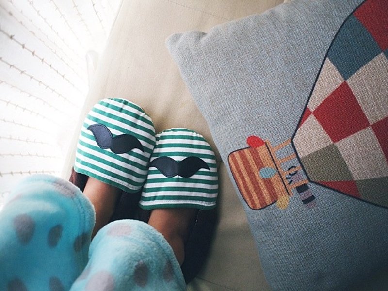 hairmo. Alice beard stripes hit color indoor warm slippers - green bar (men and women can wear) - รองเท้าแตะในบ้าน - วัสดุอื่นๆ สีเขียว