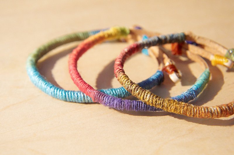 Valentine's Day gifts Christmas gifts handmade cotton Linen rope line leather hand / hand-woven rope hand-gradient - Rainbow - Bracelets - Other Materials Multicolor