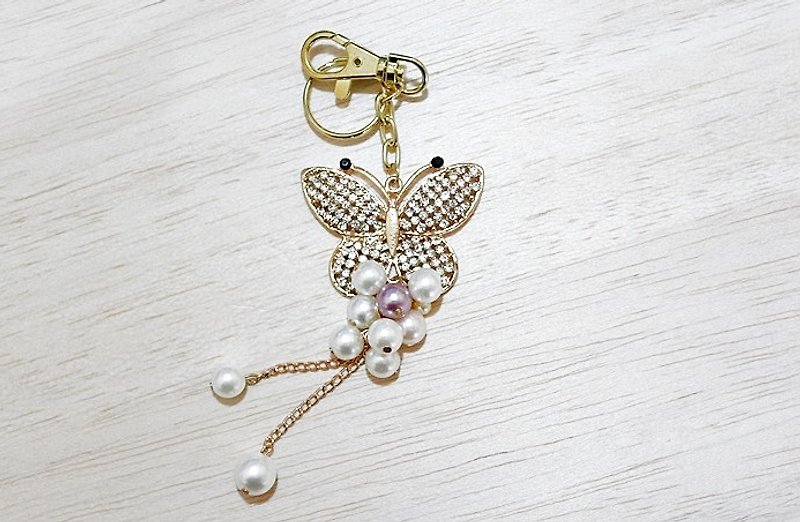 Rhinestone Accessories <Flying Butterfly> Key Ring//Veneer-Limited X1-#Package Pendant - Keychains - Other Metals White