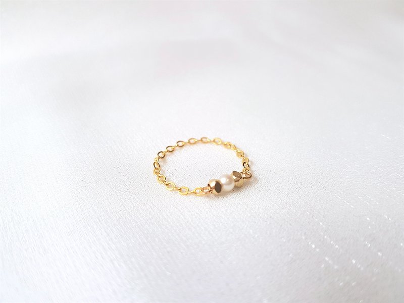 菱角 方塊 珍珠 黃銅 鍊戒 - 戒指 - 珍珠 金色