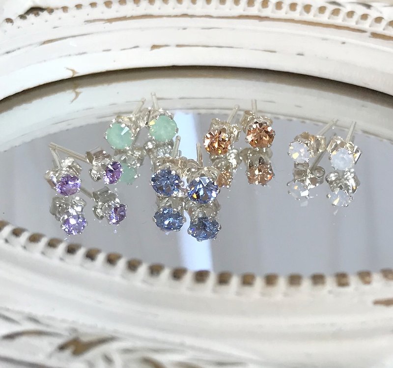Six prong set crystal sterling silver anti-allergic single diamond earrings fancy diamonds multicolor Swarovski - Earrings & Clip-ons - Crystal 